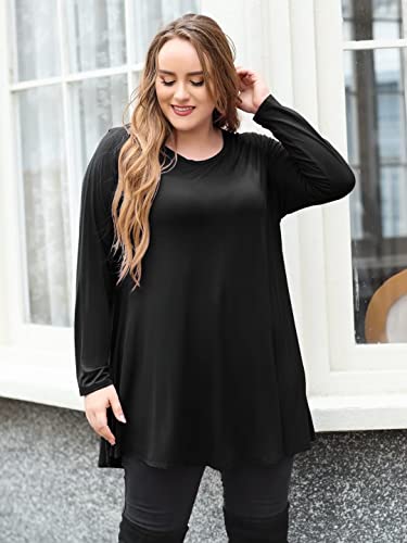 Larace Plus Size Tunic Tops Long Sleeve Shirts For Women Swing Flowy Loose Fit Clothes For Leggings(3X Black) #TOP3