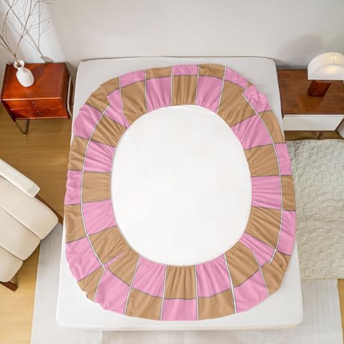 Image of Erosebridal Gaming Plaid Sheet Set Twin Geometric Checkered Bed Sheets Pink Brown Bedding for Kids Boys Girls,Cute Checkerboard Bed Sheets Set 3 Piece