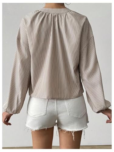 SweatyRocks Women's Striped Bow Long Sleeve Shirts Tie Front Loose Blouse Going Out Tops2