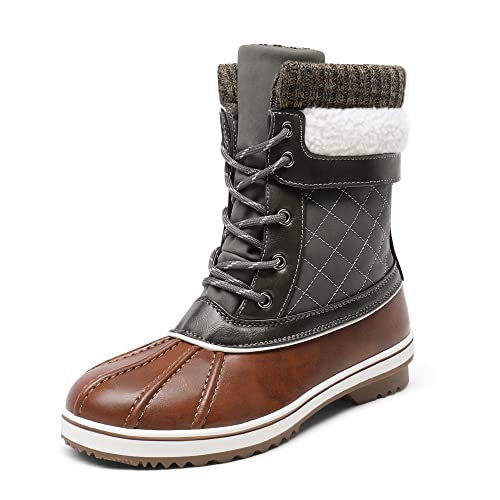 DREAM PAIRS Women's Snow Winter Boots Mid Calf Waterproof Duck Warm Outdoor Winter Boots Shoes 7 Tan/Khaki