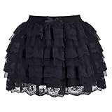 Zhitunemi Women Lace Mini Skirt: Low Rise Pleated Ruffle Short Skirts for LARP Cosplay, Masquerade & Themed Events Aged 20-30 Black-XS