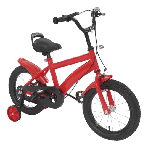 AOOUNGM Vélo pour Enfant 14" avec Roues d'entraînement et Protection de chaîne réglable en Hauteur 43-49 cm Siège Enfant Vélo pour garçons et Filles Outdoor Rouge