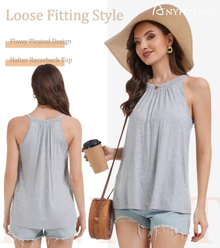 Image of Women Halter Tank Top with Built in Bra Flowy Sleevless Padded Camisole Loose Fit Summer Shirt Top S-3XL