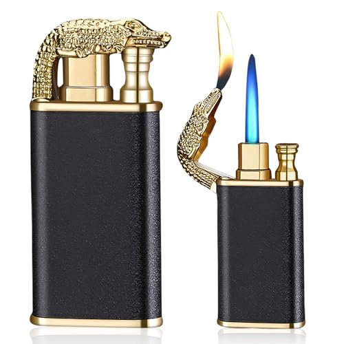 Nizirioo Double Flame Accendino Crocodile: 2 Pezzi Gonfiabile Antivento Con Scatola Regalo, Direct Jet Blue Fire