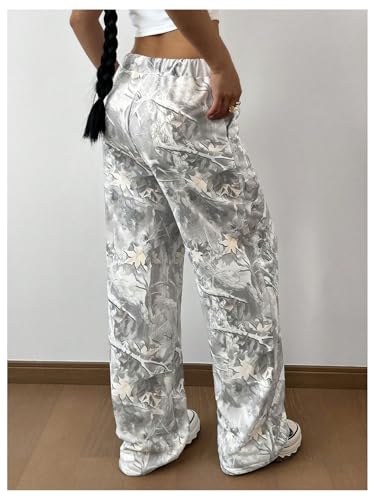 Girl's Camo Graphic Branch Sweatpants Wide Leg Elastic Waist Trousers Pants with Pockets Streetwear3