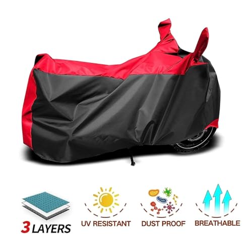 Image of New Royal enfields Classic 350 Water Resistant UV Protection & Dust Proof Full Bike - Scooty Two Wheeler Body Cover for Royal enfields Classic 350, Red Patta
