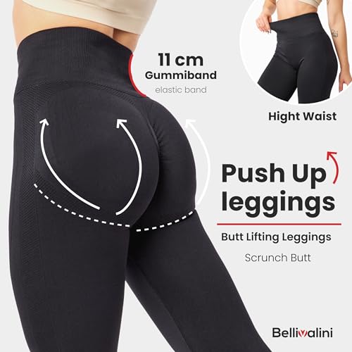 Bellivalini Legginsy Push Up modelujące wysoki stan Sport Fitness BLV50-254 (Czarny, M)