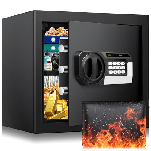 36L Safe tresor feuerfest wasserdicht, Digitaler tresor MitFeuerfest Wasserdicht Geldtasche, LCD-Anzeige, Zahlenschloss, Herausnehmbares Regal und Alarmanlage, Tresor für Zuhause Dokument Bargeld
