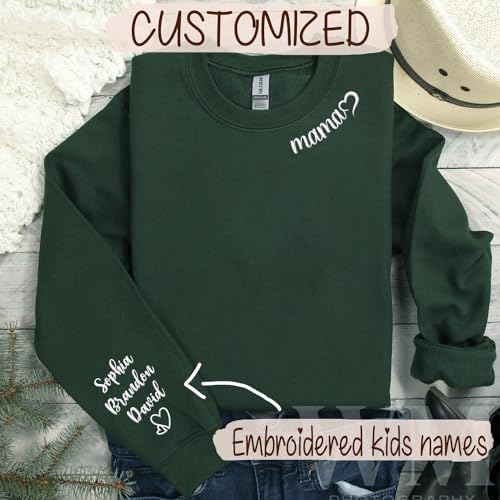 Custom Embroidered Mama Sweatshirt with Kids Name on Sleeve Personalized Mom Sweatshirt for Mothers Day Birthday Gift for Mom - 2