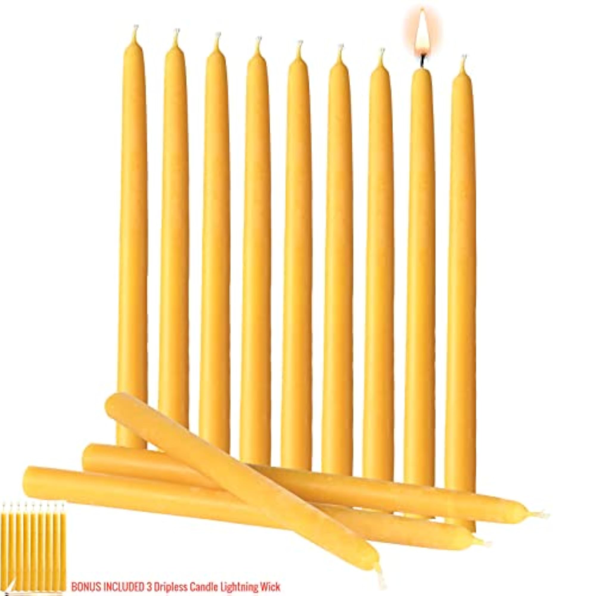 Pure Natural Beeswax Taper Candles, 12 Pack