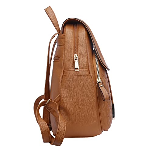 Image of KKXIU Quilted Trendy Leather Backpack Purse for Women and Ladies Shoulder Travel Daypacks Bags (Brown)