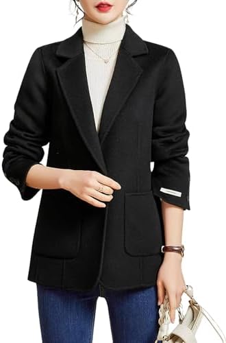 ebossy Women's Wool Pea Coat Notched Lapel 1-Button Business Offi...