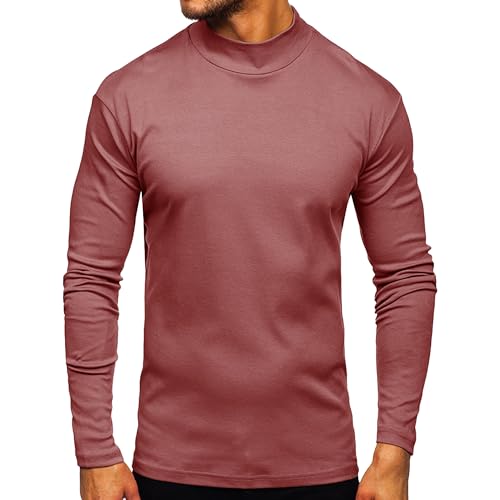 JEKE-DG Mens Half Turtleneck Long Sleeve Pullover Slim Fit Basic Designed Undershirt Stretch Slim Fit Sweaters (X-Large,Rusty Red 1)