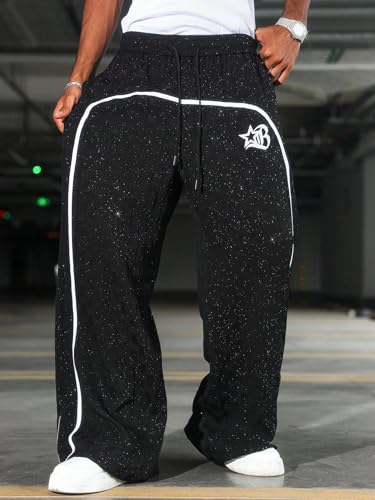 ZAFUL Mens Baggy Sweatpants Wide Leg Y2k Elastic Waist Track Pants Printed Casual Pants Streetwear Men with Pockets4