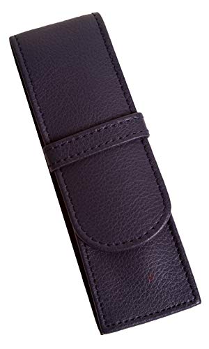 ANDERS - Estuche de piel auténtica para 2 bolígrafos, 14 x 4,5 x 2 cm, color negro Cover
