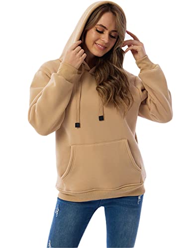 Womens Hooded Sweatshirt Fleece Sherpa Lined Hoodies Winter Causal Loose Fit Pullover(Khaki,L) #TOP3