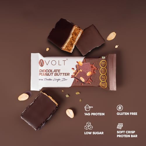 Avolt Chocolate Peanut Butter Protein Bars with 14g Protein | Pack of 6 x 50g each | High Energy Wafer Bars, No Added Sugar, Guilt-Free, Enriched With Peanuts, Vitamins And Fiber for Fitness & Immunity Booster