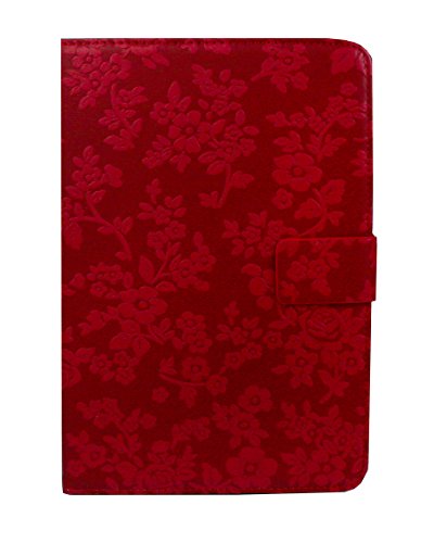 Emartbuy Universal 7-8.8 Inch Vintage Floral Red Multi Angle Folio Wallet Case Cover With Card Slots and Stylus Pen Compatible With Selected Devices Listed Below