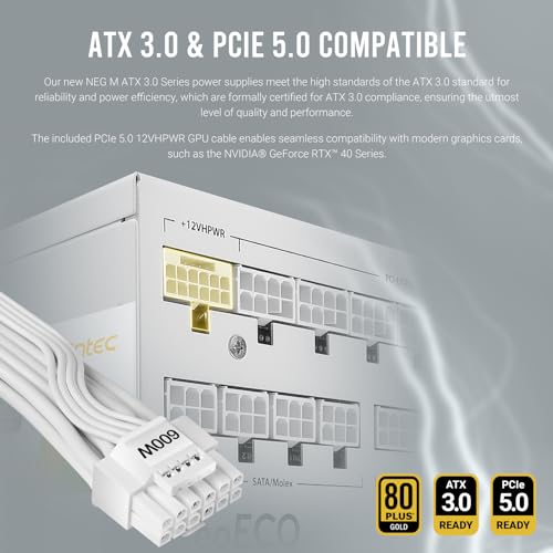 Image of ANTEC NE1000G M White ATX3.0, 1000W Full Modular PSU, 80 Plus Gold, PCIE 5.0 Support, PhaseWave Design, Japanese Caps, Zero RPM Manager, Silent 120mm Fan, 10-Year Warranty