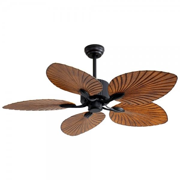 Bilake Ventilador de techo grande luz y mando Ø132 cm motor DC 5 aspas | Ventilador techo colonial estilo tropical diseño hoja de palma