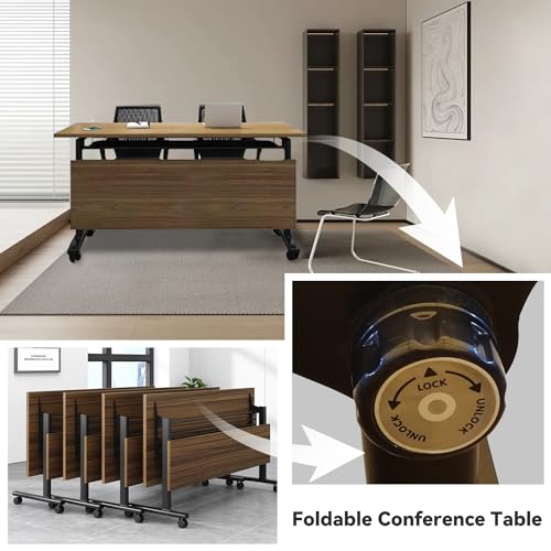 Folding Conference Tables,Super Sturdy Large Rectangle Meeting Seminar Table for 14People,Mobile Conference Room Tables with Wheels,Modular Long Business Training Tables,Modern Office Seminar Tables - Image 5