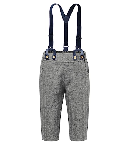 Sangtree Boys Tuxedo Outfits Suits, Button Up Formal White Bow Tie Shirt + Vest + Suspender Pants Wedding Party Clothes Set, 1# Grey, 3-9 Months = Tag 60 #TOP3