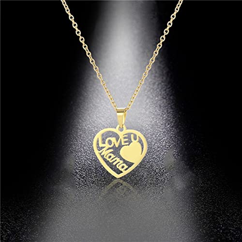 Poptopping Heart Pendant Necklace For Women Mother's Day Necklaces For Mom Mother Birthday Anniversary (Gold-Love U Mom) #TOP2