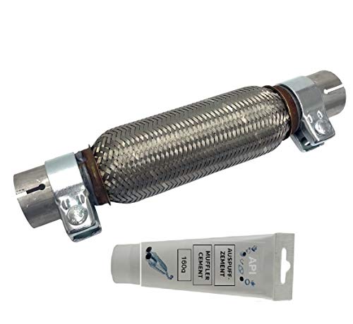 Tuyau flexible universel, en acier inoxydable, verrouillage interlock, 45 x 200 x 310 mm, avec 2 colliers, montage sans soudure, tube ondulé, avec pâte de montage/ciment, 150 g