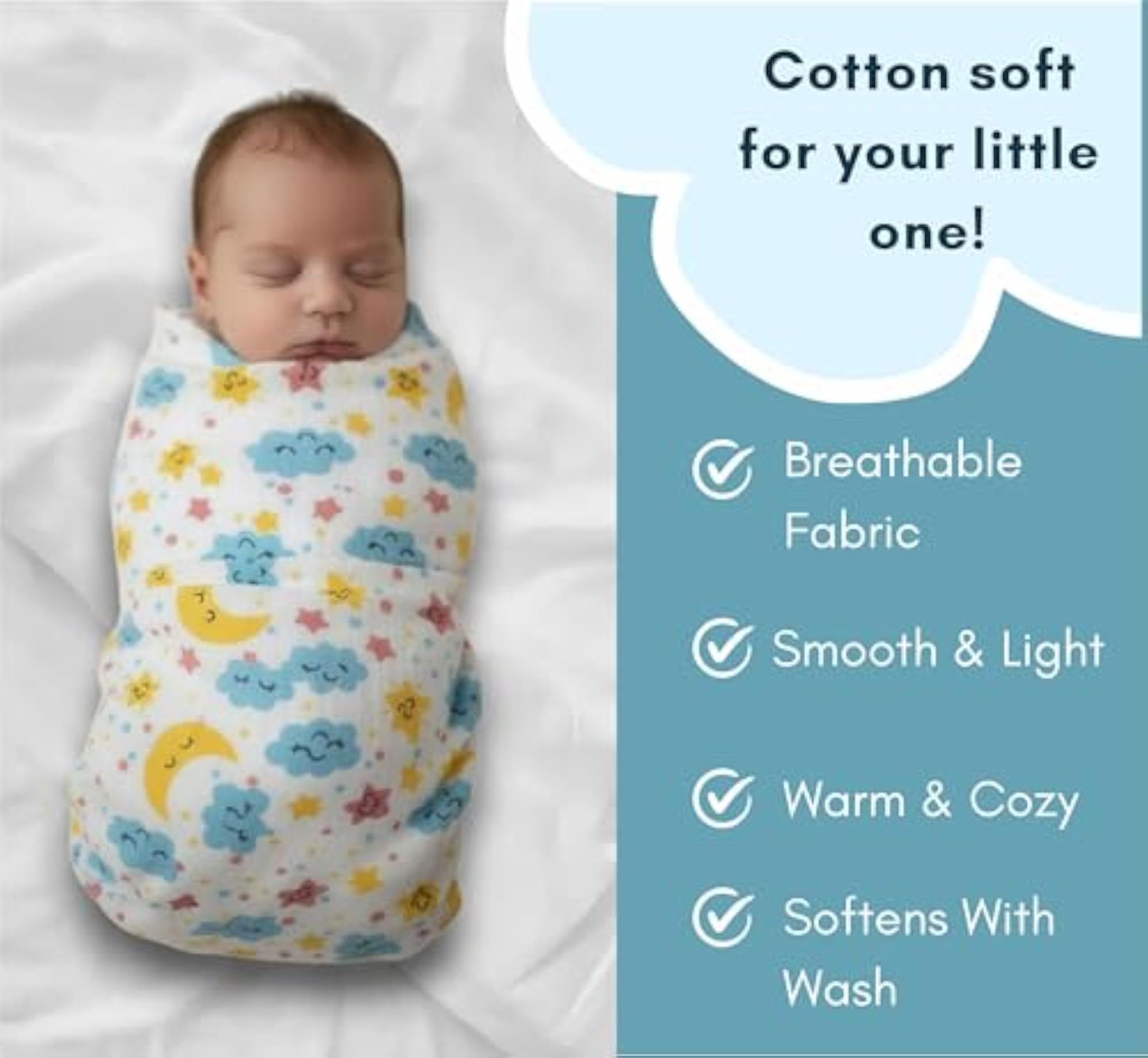 100% Cotton Muslin Baby Swaddle Blanket Set, Pack of 4