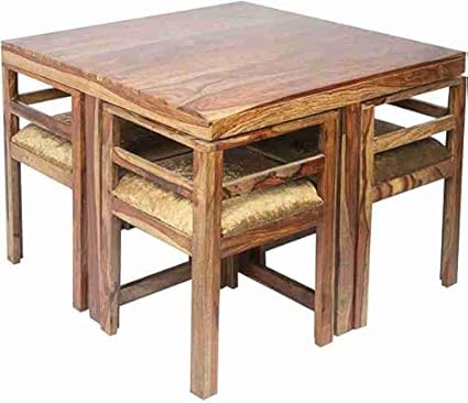 Vm decor Solid Wood 4 Seater Dinning Set (Finish Color - Teak Green)