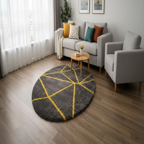 Image of Vintage Threads (Yellow Line 3x3 Ft Shaggy Carpet for Living Room & Bedroom | Ultra Soft Plush Long Pile Rug | Thick Fluffy 3D Modern Floor Carpet | Cozy Luxury Home Decor Rug