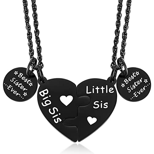 Ralukiia Big and Little Sister Matching Heart Necklace Set for 2, Best Sister Ever Gifts, Birthday Jewelry for Lil Sis Big Sis