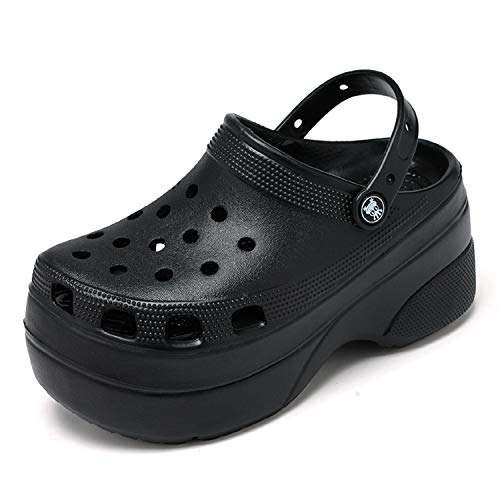 Platform gardener shoes Garden Clogs Slippers for Women Hight Heels Mules Garden Clog Fashion Comfortable Breathable Lightweight Slip on Wedge Sandals Slides Shoes Heel Height 4 Inches Black 42