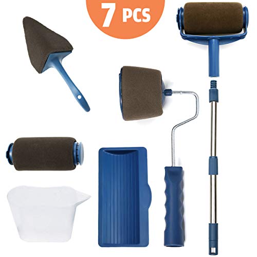 Charminer Rouleau de Peinture avec Réservoir,Rouleaux à Peinture Professionnel,Kit Rouleau de Peinture Multifonction pour la Peinture Anti Goutte pour Plafond et Murs (7PCS)