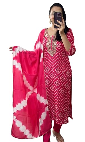 Kurti imprimé Bandhani femme tunique longue col brodé vêtement indien chic