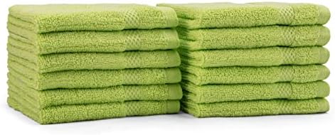 AKTI Premium Cotton Wash Cloths, Pack of 12, 13x13 Inches, 520 GMS, Durable, Quick Dry & Extra Absorbent Cleaning Cloth for Home, Spa, Hotel, Bathroom & Kitchen – Sharp Green Washcloths