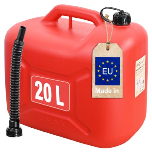 FIXKRAFT Benzinkanister Diesel Kanister mit Ausgießer & Verschluss Dieselkanister Reservekanister Benzin Kraftstoffkanister Kunststoff (Rot, 20 Liter)