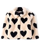 The Children's Place,Baby Girls,and Toddler Long Sleeve Snap Front Faux Fur Coat,Frappe Hearts,12 Months,18 Months