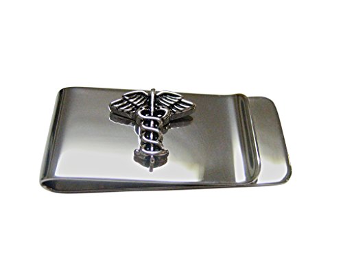 Kiola Designs Black and Silver Toned Caduceus Medical Symbol Money Clip