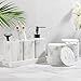 YMXYJM Bathroom Accessories Set, 6 Piece Bathroom Set with Toothbrush Holders, Soap Dispenser, Vanity Tray, Tumbler, Cotton Swab Jars, Bathroom Organizer，Bathroom Sink Sets, Artificial Marble White