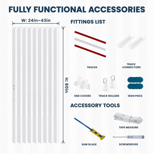 Image of AJAZZ 100% Blackout Magnetic Door Curtain Patio Door Curtain Invisible Folding Door for Bedroom Living Room Accordion Doorway Curtain Sets Included Tracks (1Panel, 43W x 80 L, White)