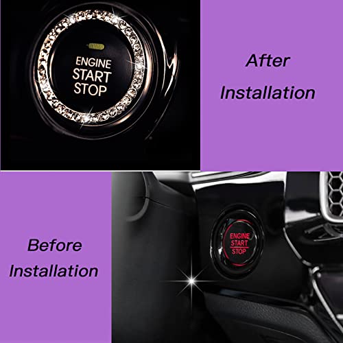Keegtbox Bling One-Key Engine Start Stop Ignition Push Button Ring Cover Panel Sticker Fit For Women Car Suv Pickup Knobs, Buttons, Steering Wheels, Car A/C Knobs, Radio Switches Decoration (Silver) #TOP5