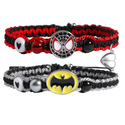 Jemant Spider Bat Bracelet For Couples Him And Her Best Friend Bff 2 Half Heart Cord Chain Handmade Braided Friendship Matching Relationship Bracelets Set Halloween Christmas Valentines Day Gifts