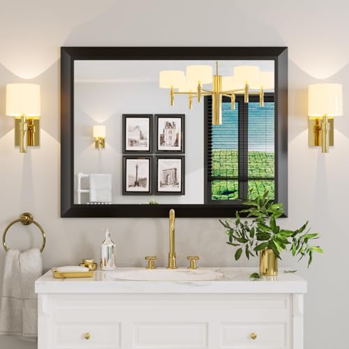 Amorho Black Bathroom Mirror, 40x30 Inch Thick Metal Framed Wall Mirrors for Over Sink, Bedroom, Living Room, Entryway, Rectangle Wall-Mounted Mirrors(Horizontal/Vertical).