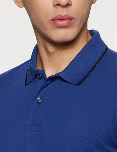 Image of Peter England Men's Snug Fit Solid Polo T-Shirt with Coloured Collar Tipping| Cotton Rich| Premium Pique Weave