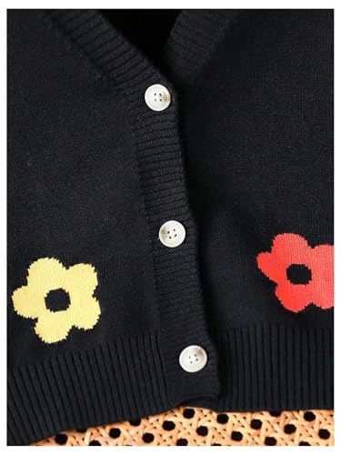 WDIRARA Girl's Floral Print V Neck Cardigan Button Front Long Sleeve Sweater Knit Top4