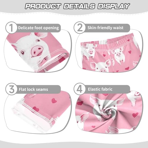 Wusikd White Piglets Girls' Leggings Toddler Doodles Pink Hearts Kids Yoga Pants Dance Active Tights 4T3