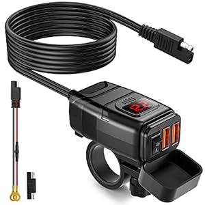 EXTRACTME Bike USB Charger, 6.8A Fast Cost 3.0 Twin USB Bike Cellphone Charger with Voltmeter & ON/Off Swap, Waterproof Fast Disconnect SAE to USB Adapter for Cellphone, Pill, GPS