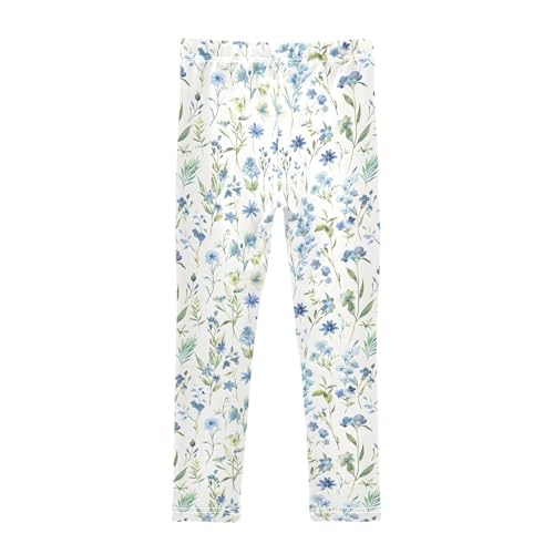 senya Girls Printed Leggings Yoga Pants Blue Watercolor Wildflower for Kids in 4t to 10 Years, 4T2