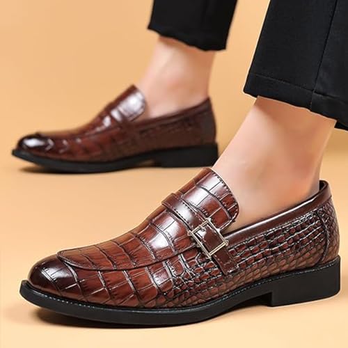 Men's Vintage Crocodile Print Slip-On Dress Loafers Formal Leather Business Casual Shoes4